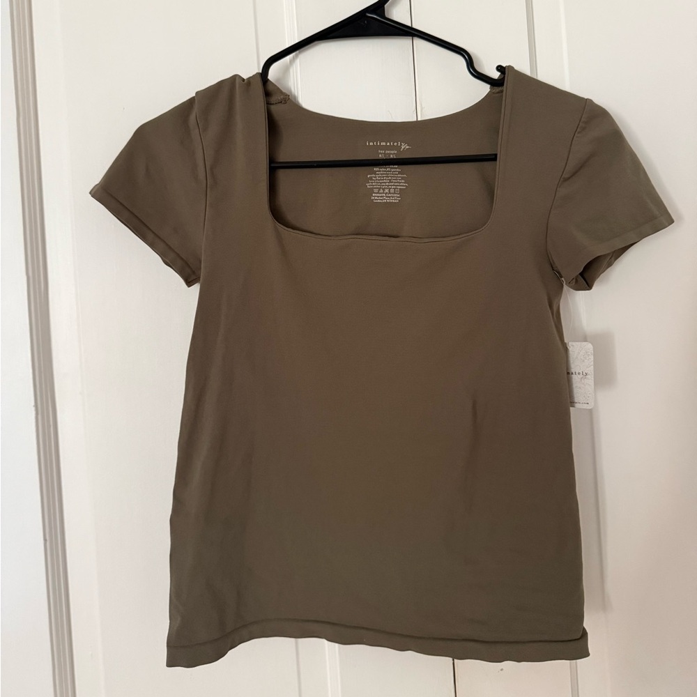 Free People Square Neck Short Sleeve Top - Olive